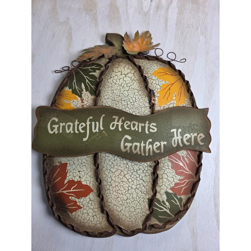 Grateful Hearts Gather Here Metal Pumpkin Wall Decor Fall Thanksgiving Rustic